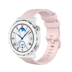 Premium Silicone Strap, pink, on a watch, 3/4 front view
