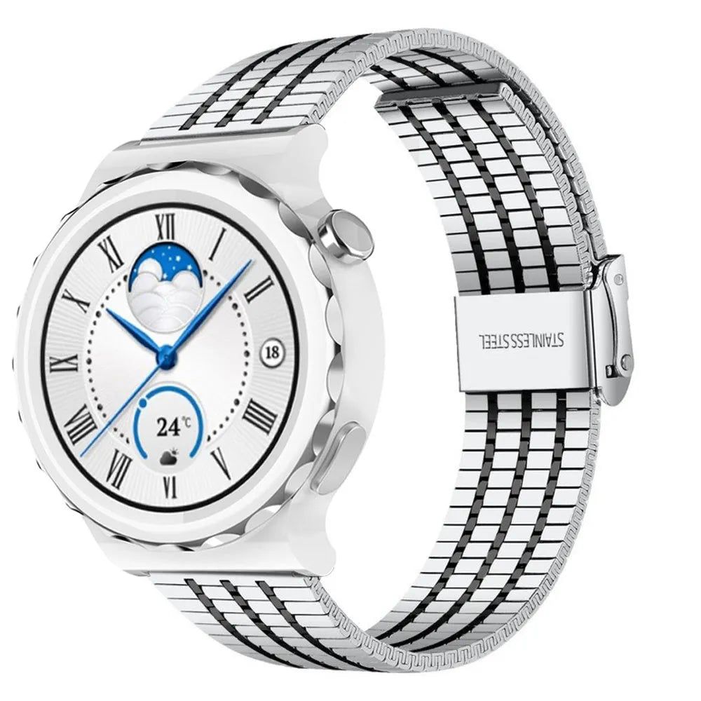 Fine Steel Strap, silver/black, on a watch, 3/4 front view