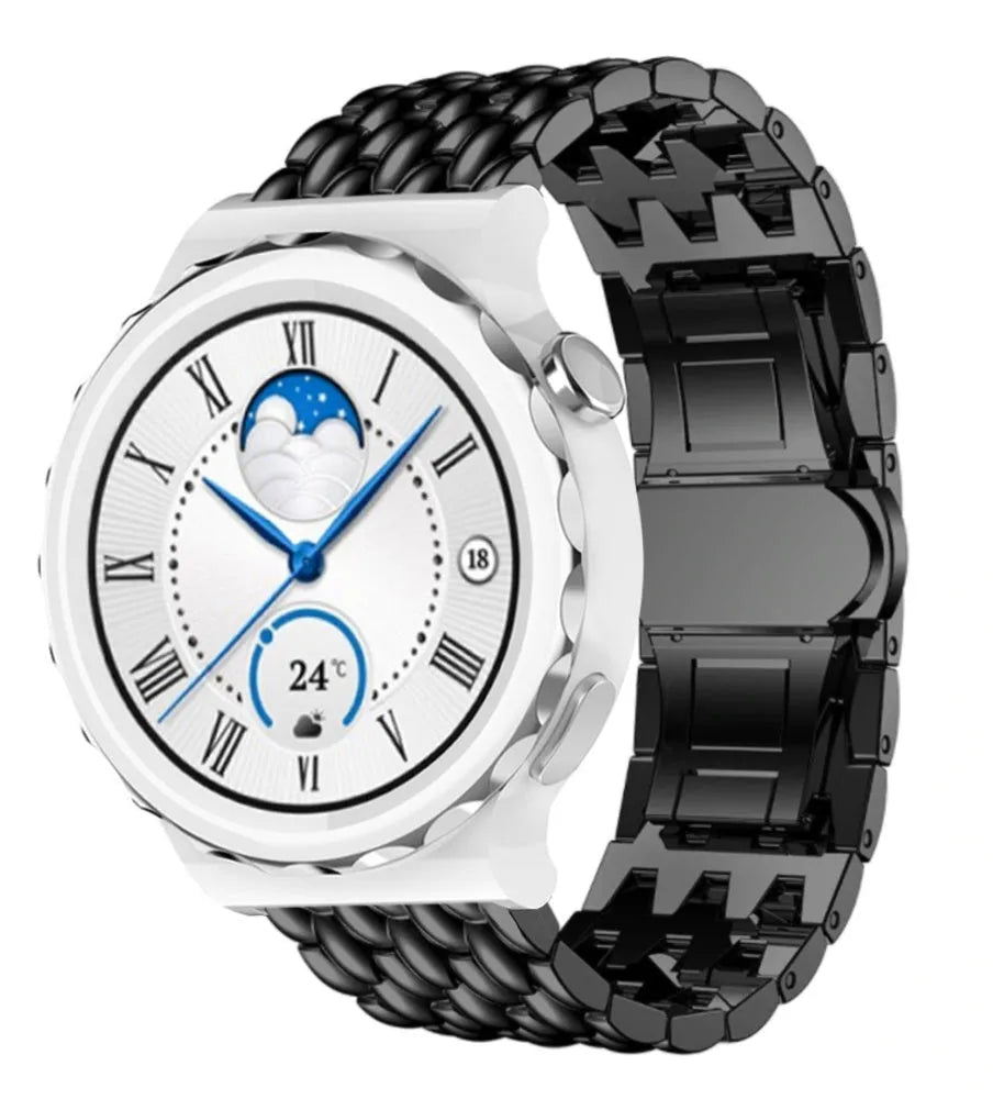 Steel Dragon Strap, black, on a watch, 3/4 front view