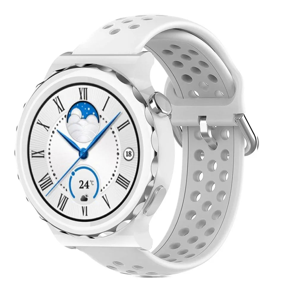 Breathable Silicone Strap, white, on a watch, 3/4 front view