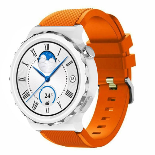 Twill Silicone Strap, orange, on a watch, 3/4 front view