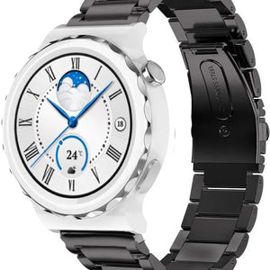 Titanium Strap, black, on a watch, 3/4 front view