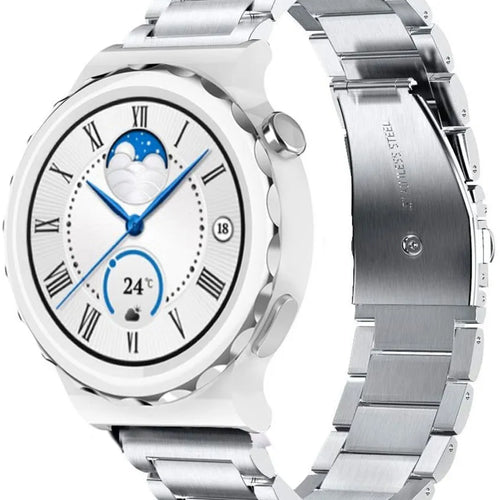 Titanium Strap, silver, on a watch, 3/4 front view