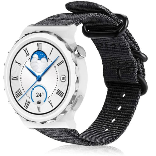 Nylon Buckle Strap, black, on a watch, 3/4 front view