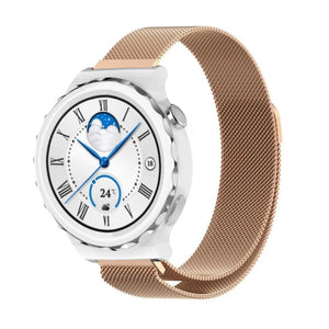 Milanese Strap, rose gold, on a watch, 3/4 front view