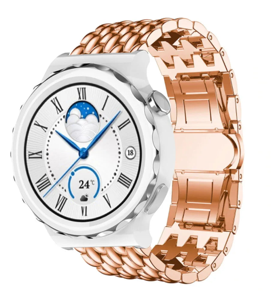 Steel Dragon Strap, rose gold, on a watch, 3/4 front view