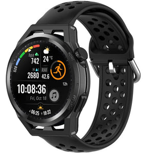 Breathable Silicone Strap, black, on a watch, 3/4 front view