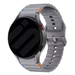 Wave Silicone Strap, dark grey, on a watch, 3/4 front view