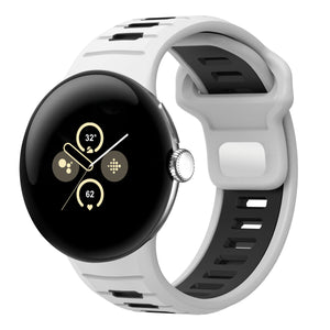 Silicone Sport Duo Strap, white/black, on a watch, 3/4 front view