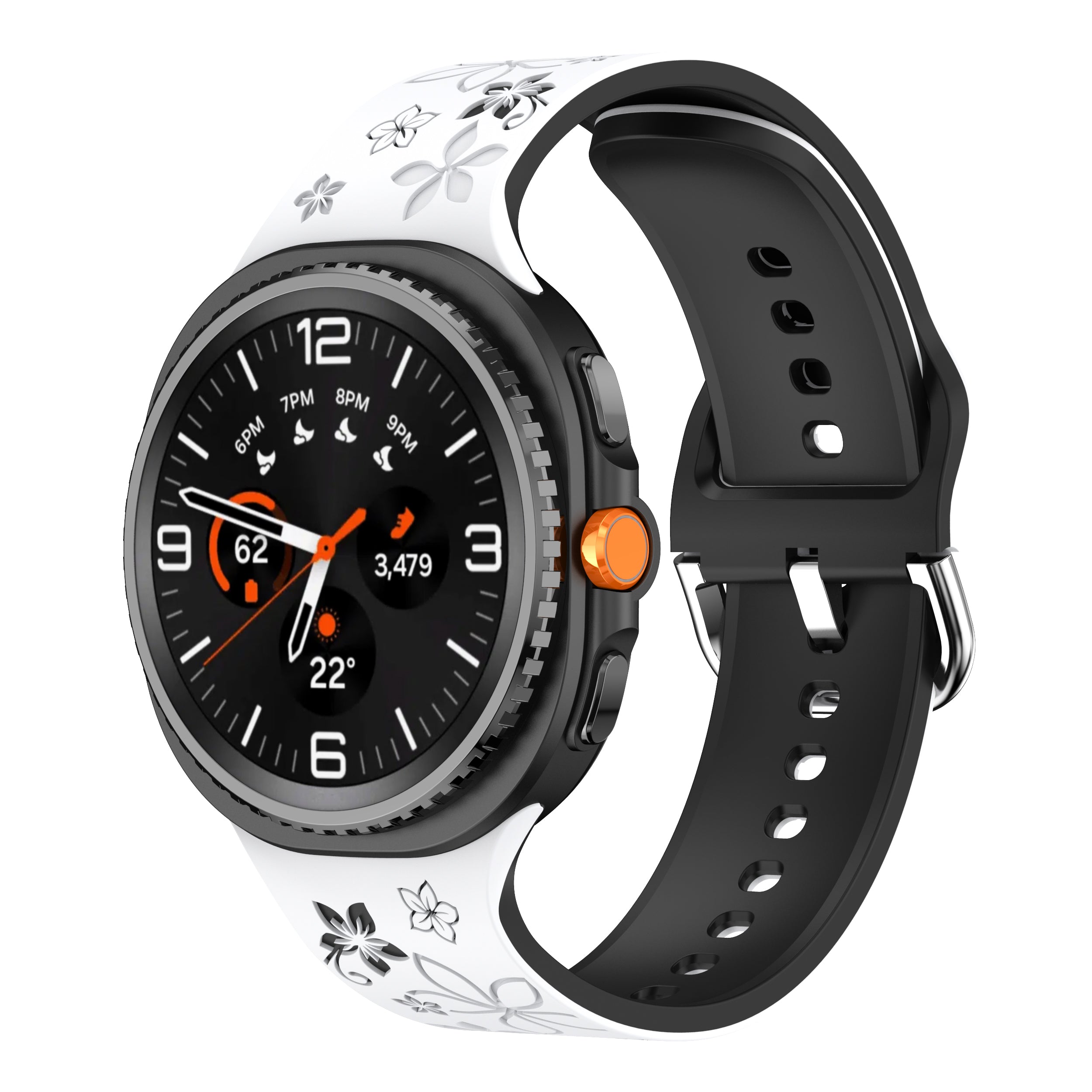 Samsung Galaxy Watch 8 Classic flower silicone band (wit/zwart)
