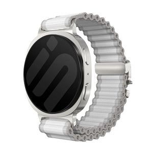 Samsung Galaxy Watch 9 - 44mm outdoor nylon band met P-buckle (wit met zilver)
