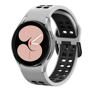 Silicone Squared Sport Strap, white/black, on a watch, 3/4 front view