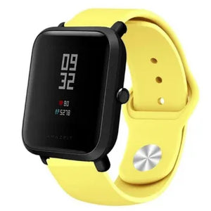 Silicone Sport Strap, yellow, on a watch, 3/4 front view