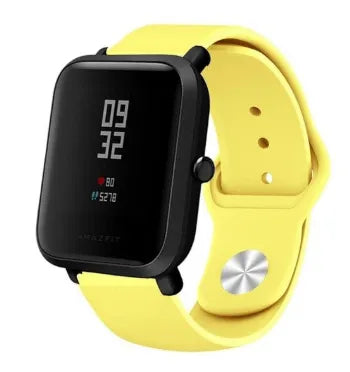 Silicone Sport Strap, yellow, on a watch, 3/4 front view