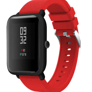 Twill Silicone Strap, red, on a watch, 3/4 front view