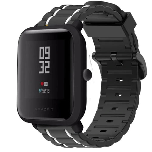Silicone Strap 'Tough', black/white, on a watch, 3/4 front view