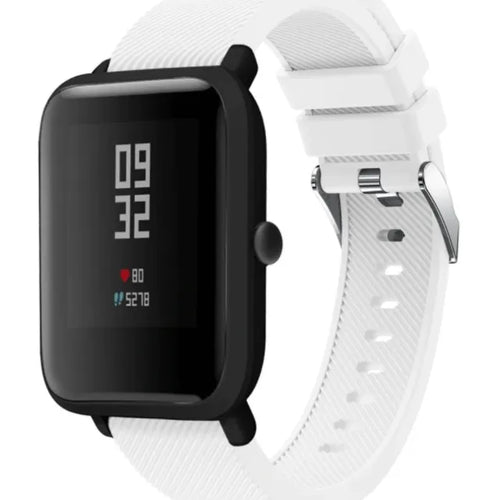 Twill Silicone Strap, white, on a watch, 3/4 front view