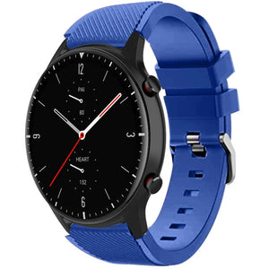 Twill Silicone Strap, blue, on a watch, 3/4 front view