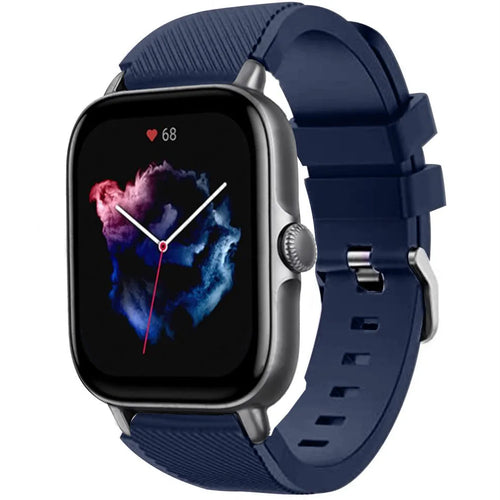 Twill Silicone Strap, dark blue, on a watch, 3/4 front view