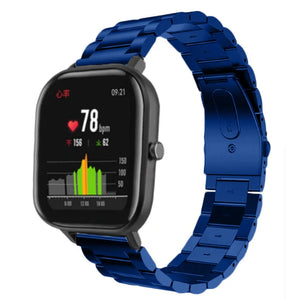 Steel Strap, blue, on a watch, 3/4 front view