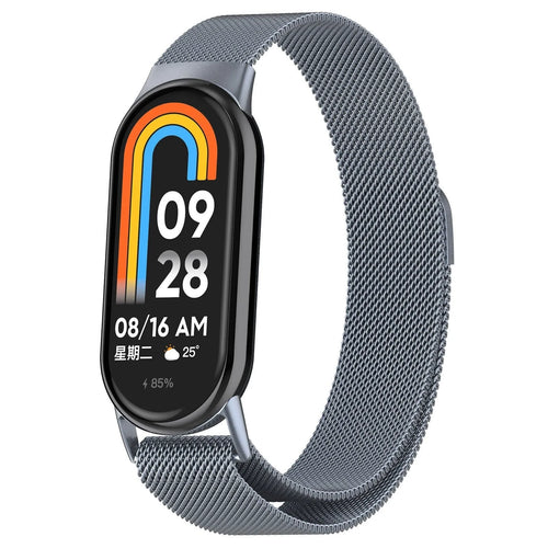 Milanese Strap, space grey, on a watch, 3/4 front view