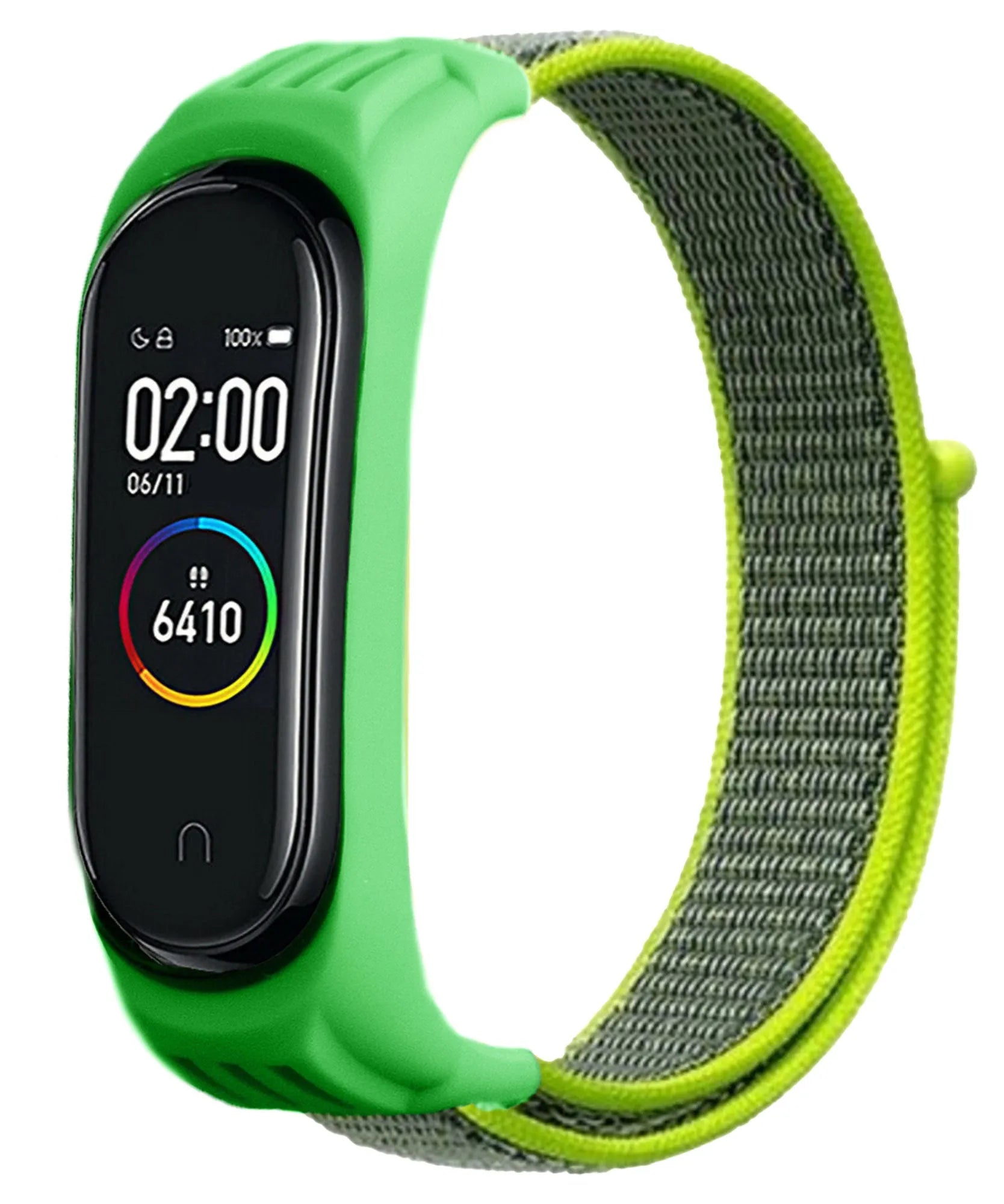 Nylon Strap, yellow/green, on a watch, 3/4 front view