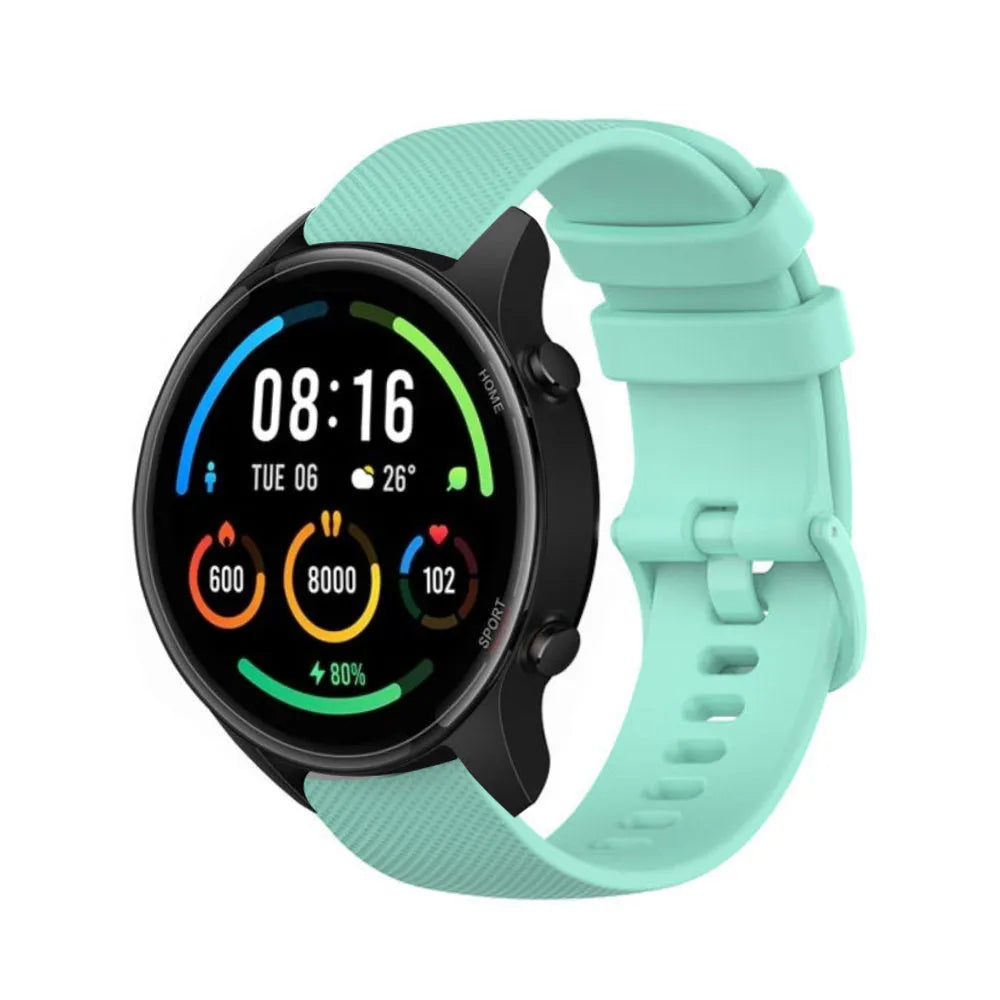 Premium Silicone Strap, aqua, on a watch, 3/4 front view