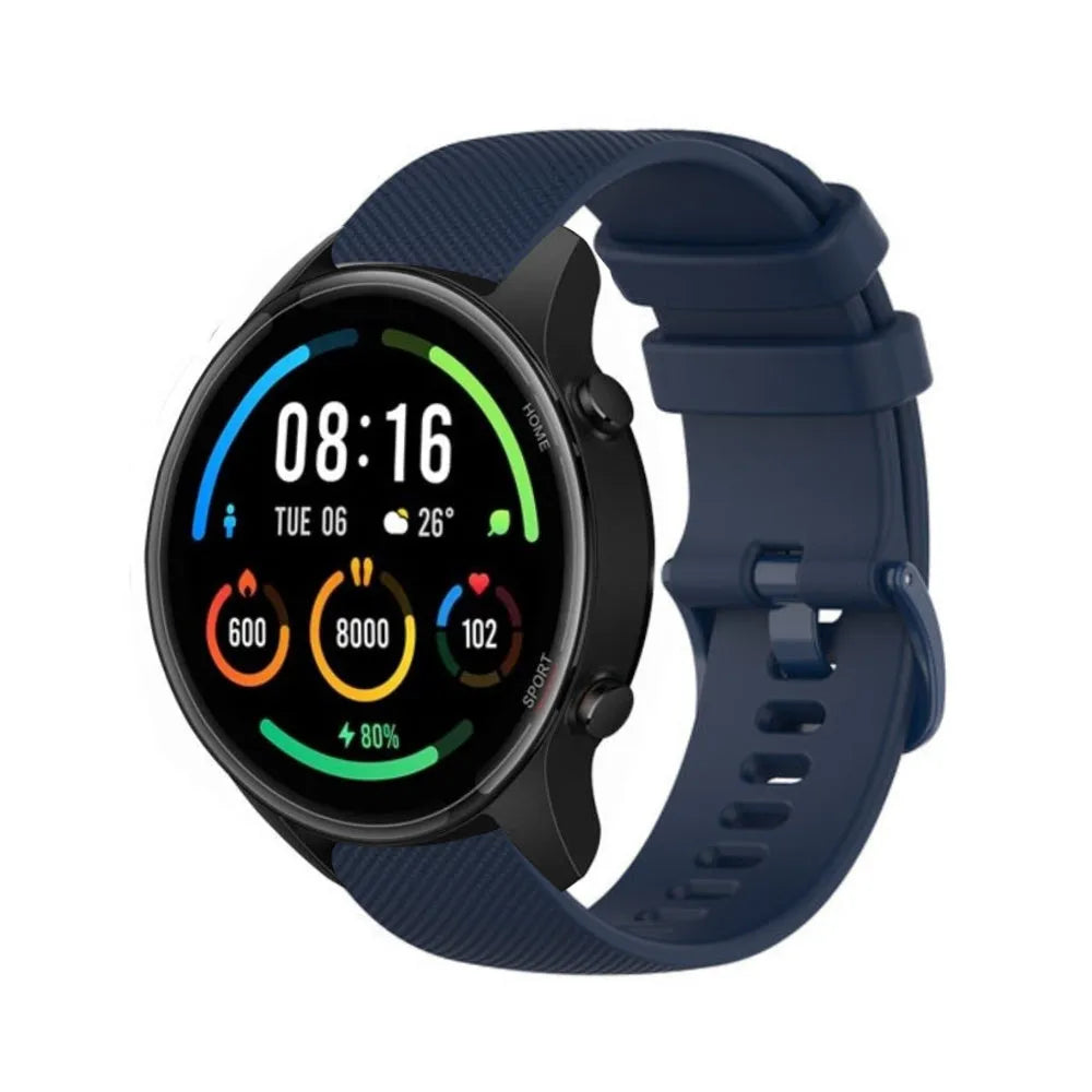 Premium Silicone Strap, dark blue, on a watch, 3/4 front view