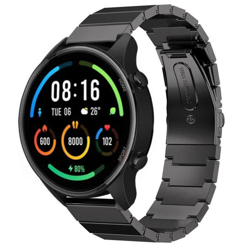 Premium Metal Strap, black, on a watch, 3/4 front view