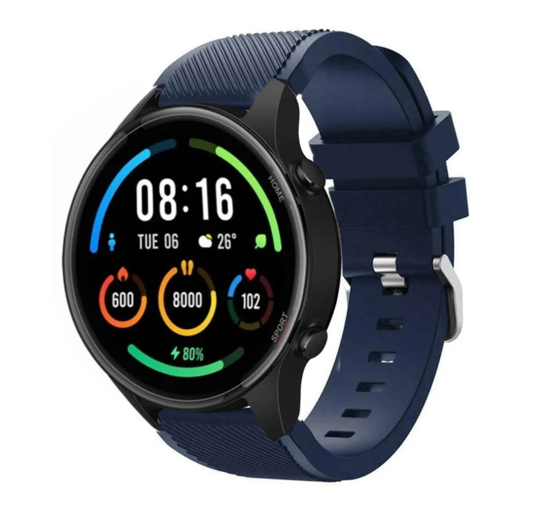 Twill Silicone Strap, dark blue, on a watch, 3/4 front view