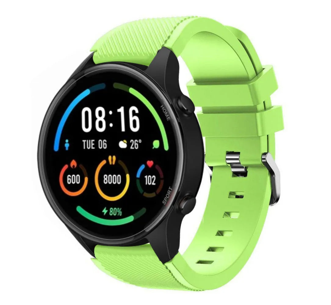 Twill Silicone Strap, light green, on a watch, 3/4 front view