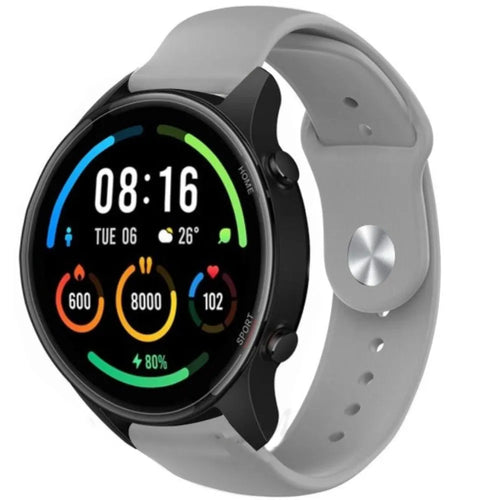Silicone Sport Strap, grey, on a watch, 3/4 front view