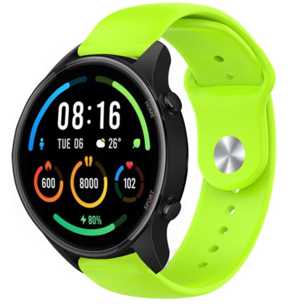 Silicone Sport Strap, light green, on a watch, 3/4 front view