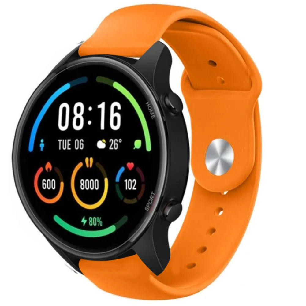 Silicone Sport Strap, orange, on a watch, 3/4 front view