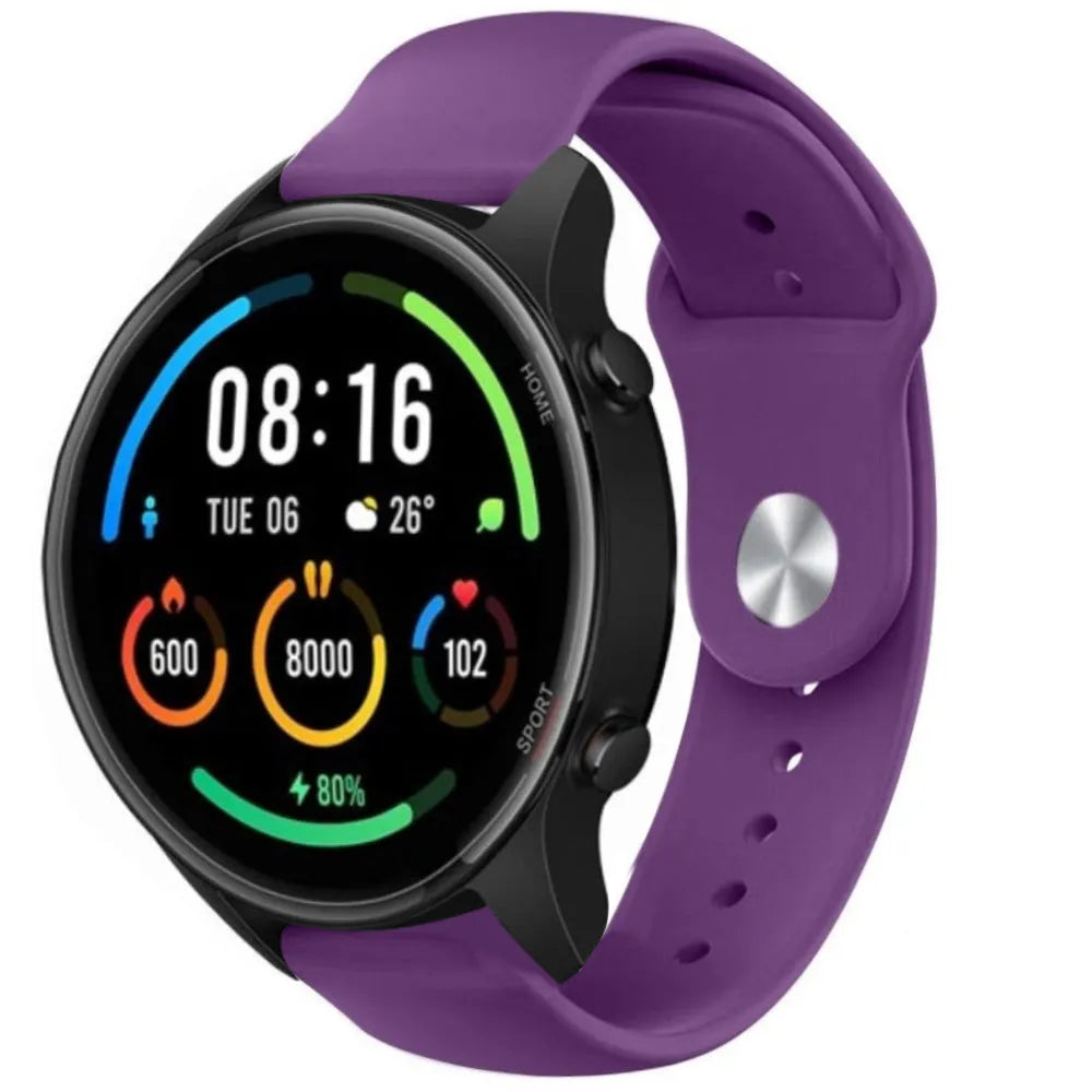 Silicone Sport Strap, purple, on a watch, 3/4 front view
