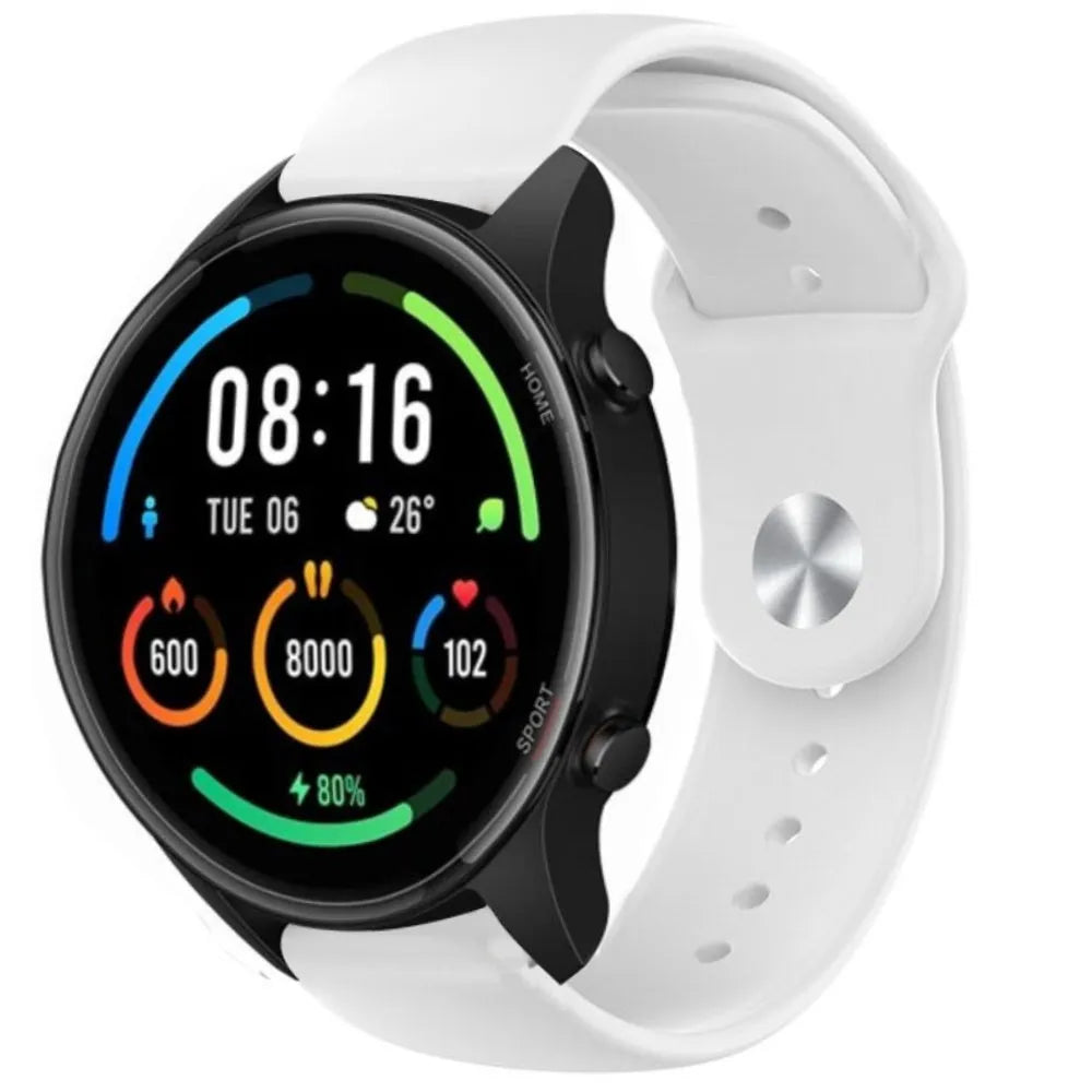 Silicone Sport Strap, white, on a watch, 3/4 front view