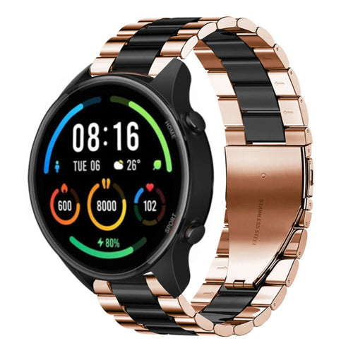 Steel Strap, rose gold/black, on a watch, 3/4 front view