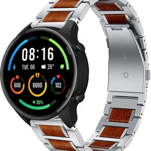 Wood Steel Strap, silver, on a watch, 3/4 front view