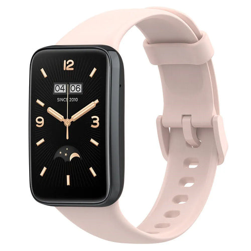 Silicone Strap, pink, on a watch, 3/4 front view