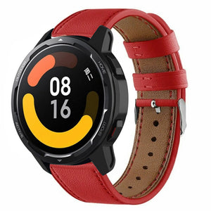 Modern Leather Strap, red, on a watch, 3/4 front view