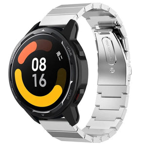 Premium Metal Strap, silver, on a watch, 3/4 front view