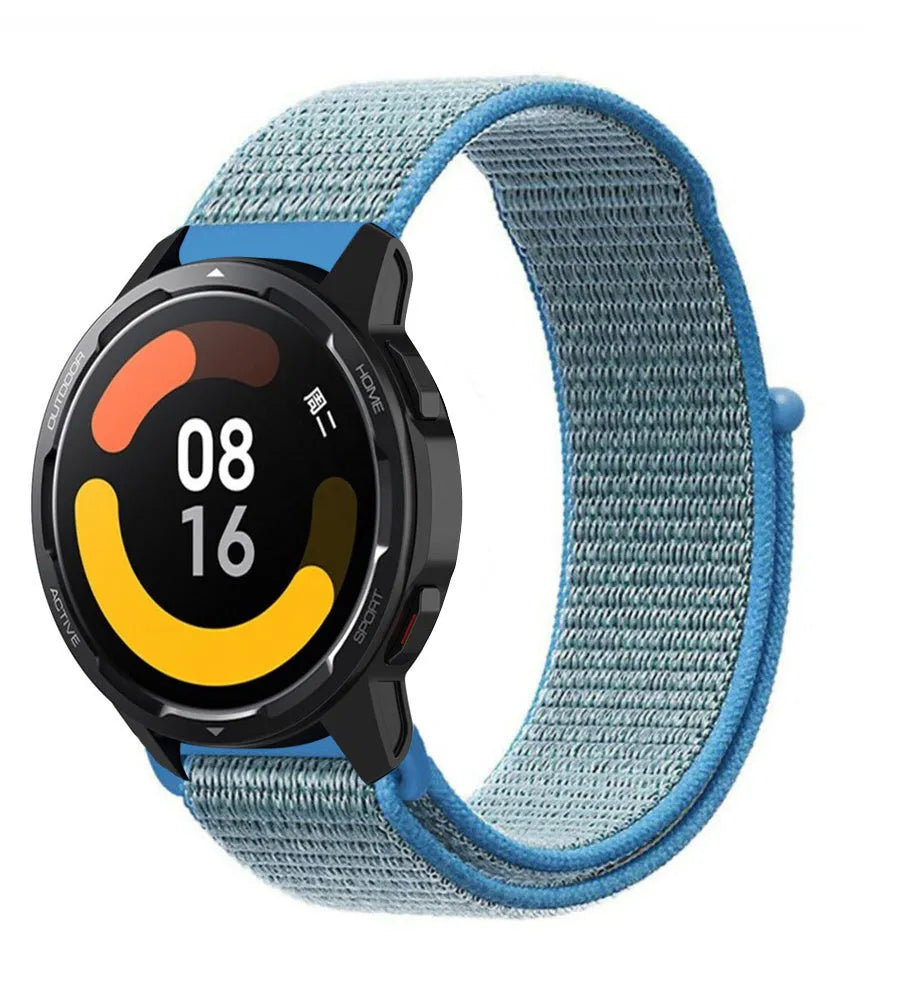 Nylon Strap, blue, on a watch, 3/4 front view