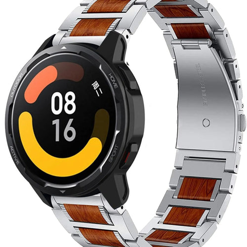 Wood Steel Strap, silver, on a watch, 3/4 front view