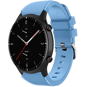 Twill Silicone Strap, sand blue, on a watch, 3/4 front view