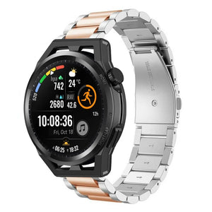 Steel Strap, silver/rose gold, on a watch, 3/4 front view