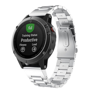 Steel Strap, silver, on a watch, 3/4 front view