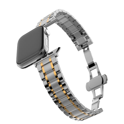 Bandz Apple Watch Ultra stalen schakel band 'Deluxe' (zilver/goud)