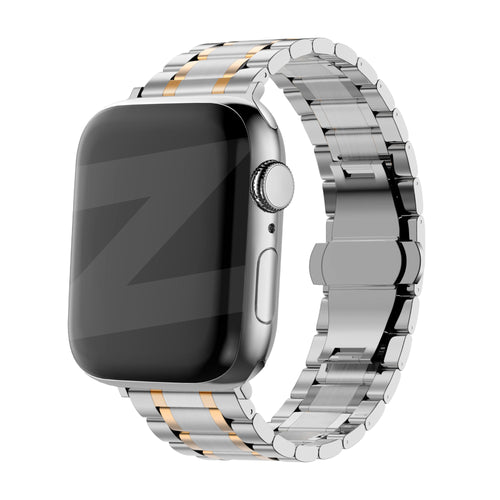 Bandz Apple Watch Ultra stalen schakel band 'Deluxe' (zilver/goud)