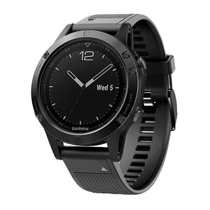 Silicone Strap, black, on a watch, 3/4 front view