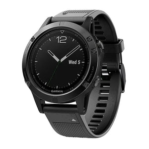 Silicone Strap, black, on a watch, 3/4 front view